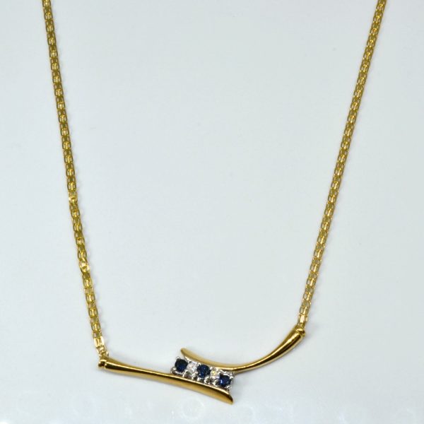 Bypass Sapphire & Diamond Gold Necklace | 0.39ctw | 0.10tw | 17 | Sale