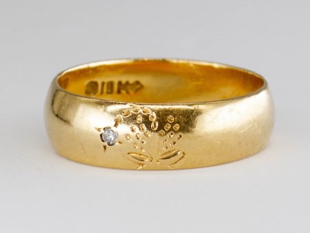 Antique Flower Engraved with Single Cut Diamond 18k Gold Band | 0.01ctw| SZ 6.75| Online Hot Sale