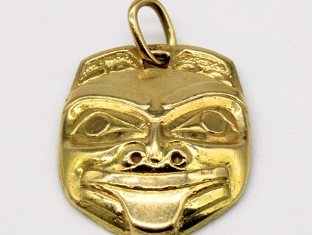 18k Yellow Gold Indigenous Art Mask Pendant on Sale