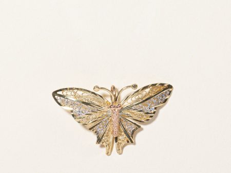 10k Multi Tone Gold Butterfly Pendant For Cheap