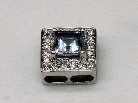 Aquamarine & Diamond Square 18k White Gold Pendant | 0.33ct, 0.10ctw | Online