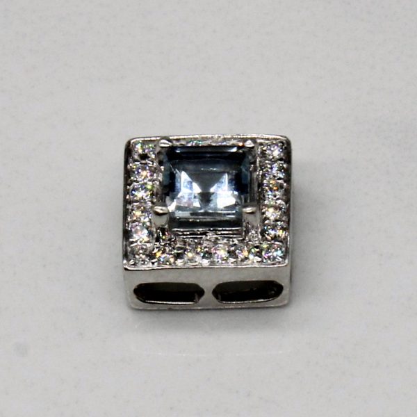 Aquamarine & Diamond Square 18k White Gold Pendant | 0.33ct, 0.10ctw | Online