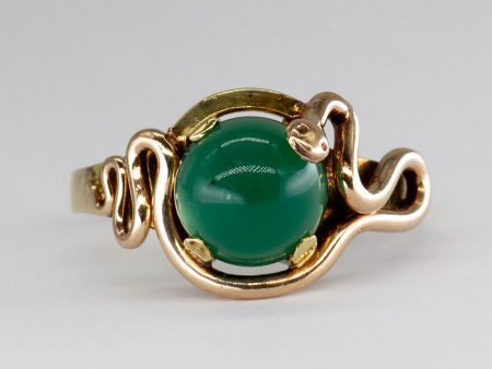 Antique Victorian Chrysoprase Cabochon Snake 14k Ring | 1.8ctw | SZ 7.5 | Hot on Sale