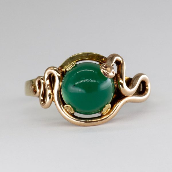 Antique Victorian Chrysoprase Cabochon Snake 14k Ring | 1.8ctw | SZ 7.5 | Hot on Sale