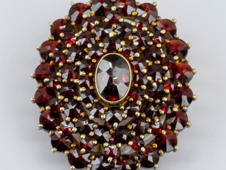 14k Garnet Antique Bohemian Cluster Brooch  | 6.24 ctw  | Sale