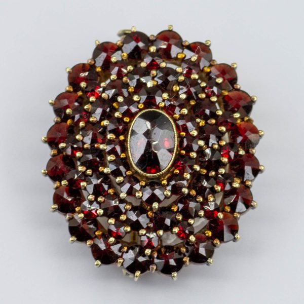 14k Garnet Antique Bohemian Cluster Brooch  | 6.24 ctw  | Sale