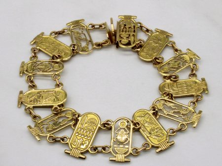 20k Yellow Gold Egyptian Hieroglyphic Bracelet | 7.5  | Sale