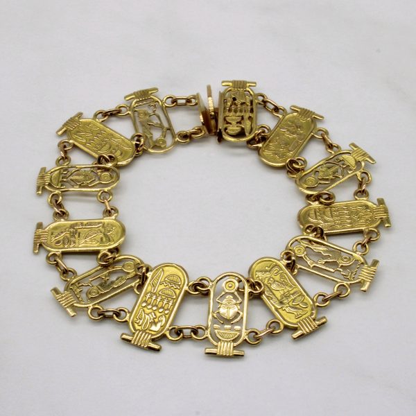 20k Yellow Gold Egyptian Hieroglyphic Bracelet | 7.5  | Sale