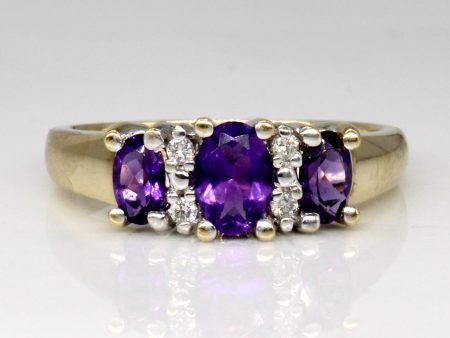 Amethyst & Diamond Three Stone Ring | 0.65ctw, 0.04ctw | SZ 7.75 | Discount