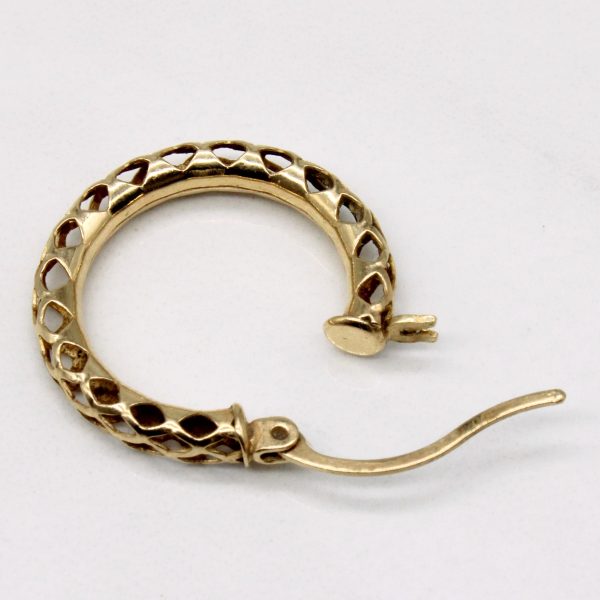 10k Yellow Gold Lattice Hoop Earrings For Sale