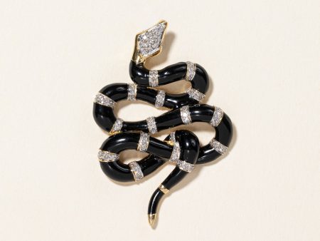 Vintage Enamel Snake and Diamond 18K Pendant | 0.30ctw | For Cheap