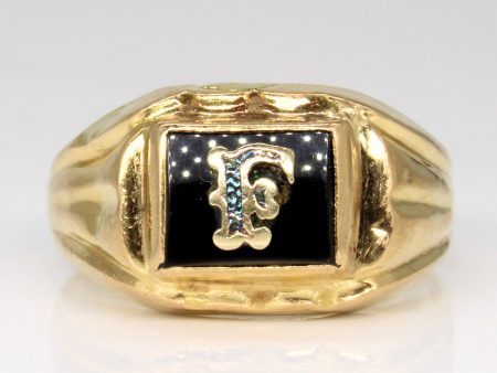 Black Onyx  F  Initial 18K Signet Ring | 0.70ct | SZ 8.5 | on Sale