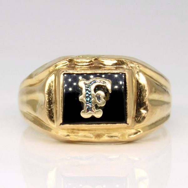 Black Onyx  F  Initial 18K Signet Ring | 0.70ct | SZ 8.5 | on Sale